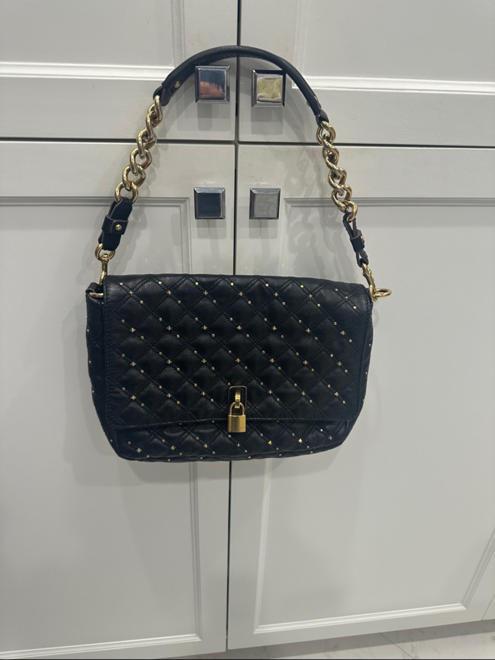 Marc Jacobs Black Quilted Leather Shoulder Bag with Gold Hardware